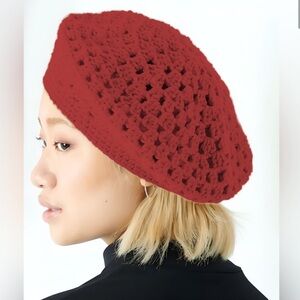 ;
Festival Boho Rust Red 100% Cotton Crochet Beret